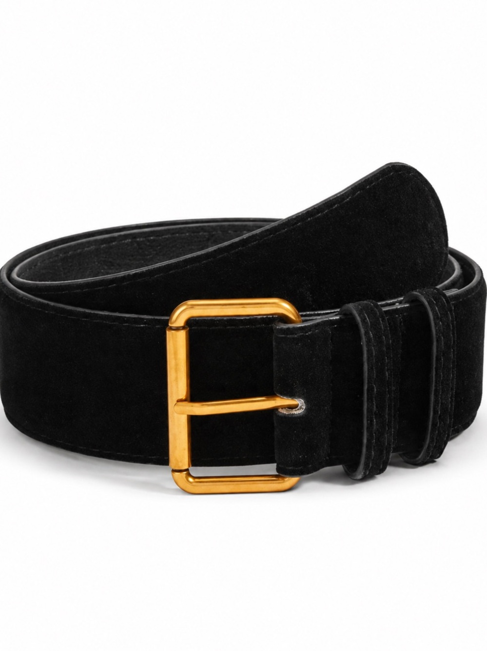 New! Black Suede Belt Gold Buckle (One Size) NWOT